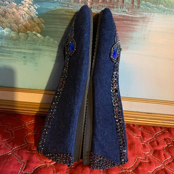 Like NEW! Meeka beaded flats 100% Cotton Royal Blue Women's size 8 - Picture 5 of 10